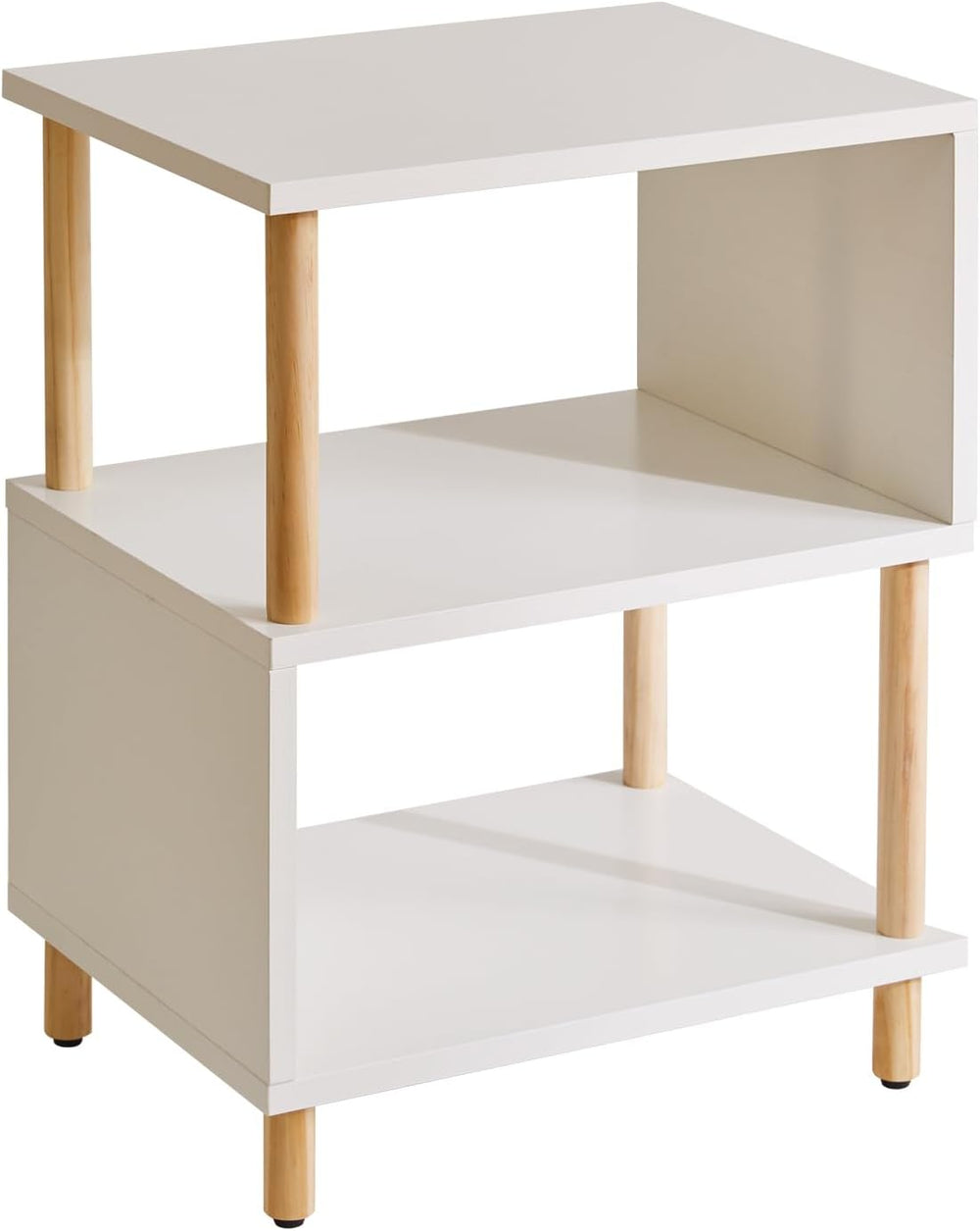 Aibiju White Night Stand with Open Storage Shelf, Wood Nightstand S Shape, Be...