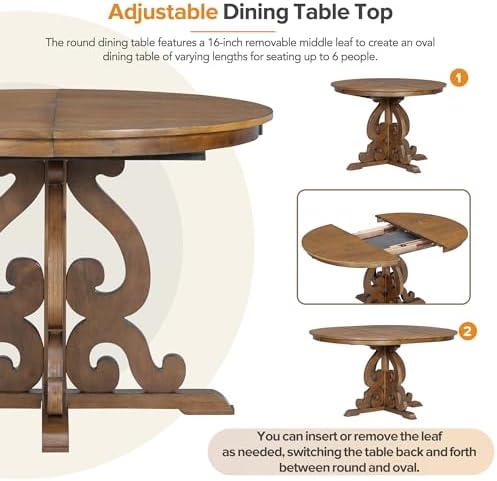Merax Extendable Dining Table Set for 4-6, Farmhouse Kitchen Table Set with E...