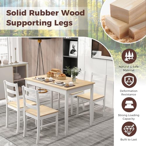 GOFLAME 5 Piece Dining Table Set for 4, Farmhouse Kitchen Table and 4 Chairs ...