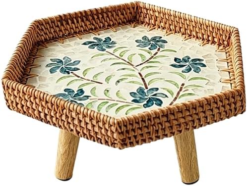 Hand Woven Rattan Serving Tray Table with Wooden Legs, Stylish Low Table for ...
