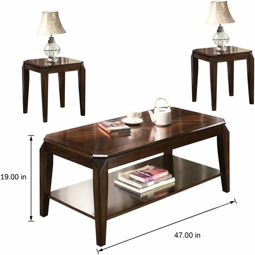 BOWERY HILL 3-Piece Wooden Coffee Table Set in Walnut Finish
