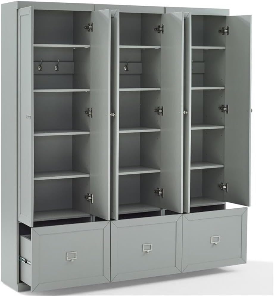 Pemberly Row Modern Wood/Metal Pantry Closets, 74" H x 66" W x 12.5...