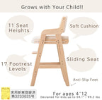 タンスのゲン TANSU NO GEN Japanese Wooden Chair, Height Adjustment for Babies and Toddlers Aged 4-12, up to 99.2 lbs, Designed in Japan, Slide The seat, White,4960040102(113287)