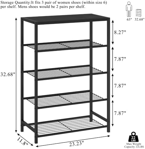 Yusong Shoe Rack Organizer, 5 Tier Industrial Shoe Storage Shelf for Closet E...