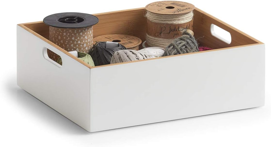 Zeller White Bamboo Storage Box, White, ca. 30 x 27 x 10,5 cm