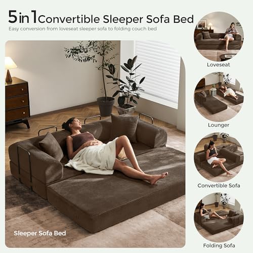 79" Convertible Futon Sofa Bed, Couch for Living Room | Brown | Folding ...