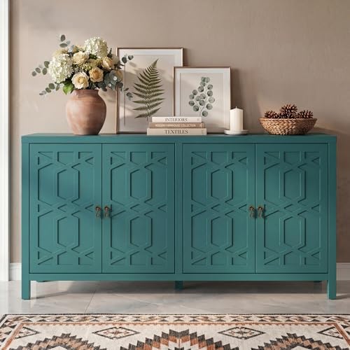 RoyalCraft 4 Door Buffet Cabinet, Painted Storage Sideboard, Blue