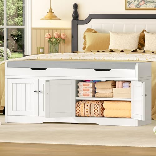 3-Tier Storage Bench, 47.2" Wide Shoe Bench with Lift Top Storage & ...