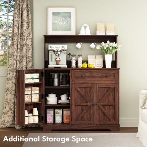 Wnutrees Farmhouse Coffee Bar Cabinet with Drawer, Kitchen Hutch Sideboard
