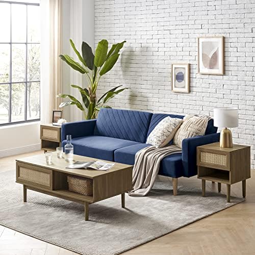 mopio 76.4" Futon Sofa Bed Chevron Styled, Sleeper Couch (Classic Blue V...