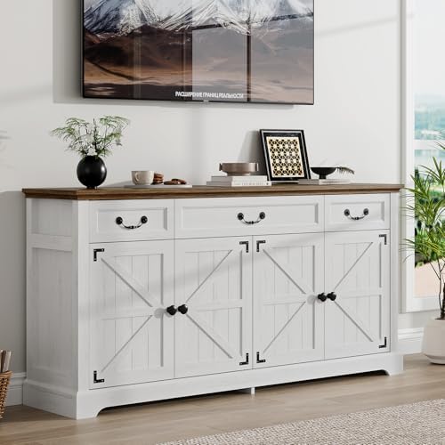 Sunny Heart 65" Large Buffet Storage Cabinet, Farmhouse Kitchen Sideboar...