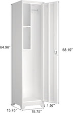 Slim Broom Storage Cabinets, Metal Cabinet with Shelves and Hanging Rod, 65" Utility Storage Cabinet with Locking Door, Tall Cleaning Cabinets for Kitchen, Pantry, Office, Shop, Garage