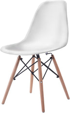 COSTWAY Dinning Chair Set of 4, Mid Century Modern Eiffel DSW Style Shell Molded Plastic Chair for Kitchen, Dining, Living Room, Bedroom, Lounge Side Chairs with Wood legs, White