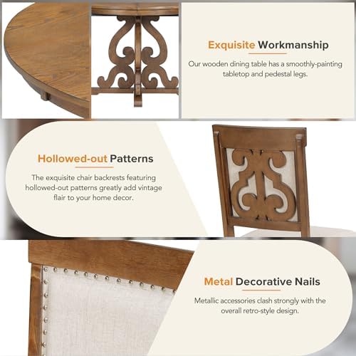 Merax Extendable Dining Table Set for 4-6, Farmhouse Kitchen Table Set with E...