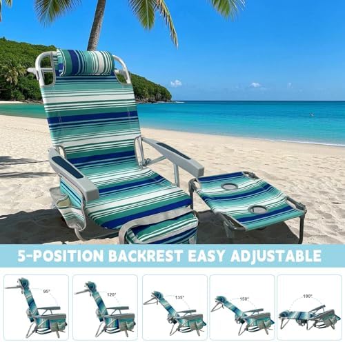 Backpack Beach Chair Aluminum 2 Pack with Folding Camping Table 5-Position La...