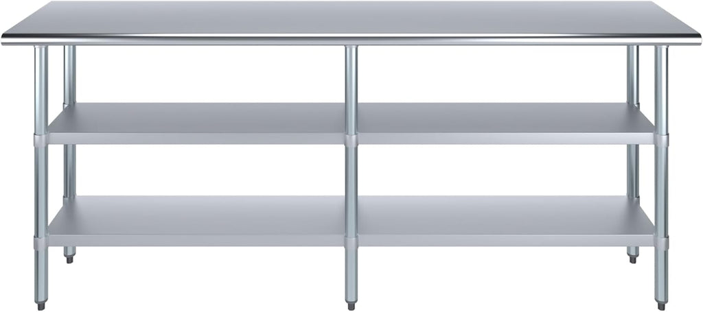 AmGood Stainless Steel Work Table with 2 Shelves | NSF | Metal Utility Table (84" Long x 18" Deep)