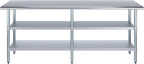 AmGood Stainless Steel Work Table with 2 Shelves | NSF | Metal Utility Table (84" Long x 18" Deep)