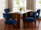 Soft Padded Dining Chairs Set of 4, Modern Farmhouse Upholstered Chairs with Linen Fabric & Rubber Wood Legs, Ergonomic Armless Seats for Dining Room Kitchen Living Room (Blue)