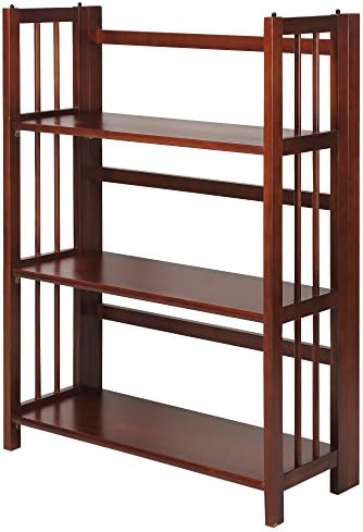 Casual Home 3-Shelf 27.5" Wide Folding Stackable Bookcase, Walnut (New)