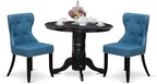 East West Furniture SHSI3-BLK-21 3 Piece Kitchen Table Set for Small Spaces Contains a Round Dining Table with Pedestal and 2 Blue Linen Fabric Parson Chairs, 42x42 Inch, Black