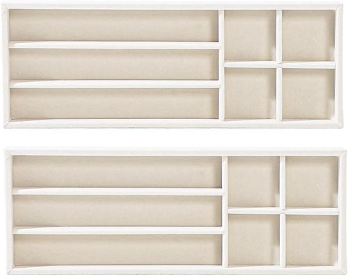 2Pcs Desk Drawer Storage Tray, Nightstand Organizer Tray, Necklace Bracelet Ring Earring Jewelry Display Tray, Grid Table Organizer Holder Tray for Sunglass, Phone, Watch, Perfume (7 grid)/Beige