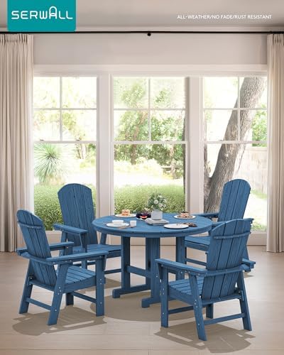 SERWALL 5-Piece Patio Dining Set, 45" Table & 4 Adirondack Chairs, Navy
