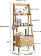 4-Tier Rustic Wood Ladder Shelf, Freestanding Bookcase Organizer for Living Room, Home Office, Bedroom & Balcony - Stylish Storage Solution & Decorative Display