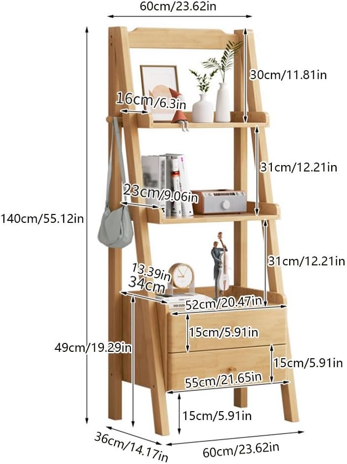 4-Tier Rustic Wood Ladder Shelf, Freestanding Bookcase Organizer for Living Room, Home Office, Bedroom & Balcony - Stylish Storage Solution & Decorative Display