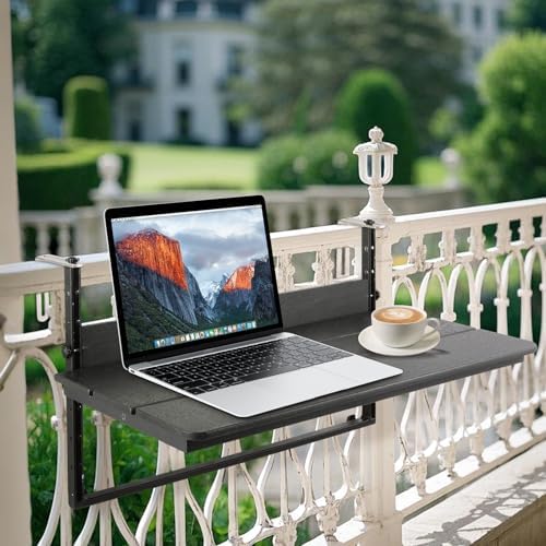HDPE 39.3" Outdoor Folding Balcony Bar Table for Railings, Black