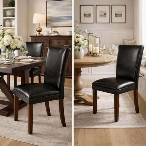 HomePop Parsons Upholstered Accent Dining Chair, Set of 2, Black Faux Leather