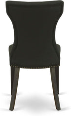 East West Furniture ANGA3-ABK-24 3 Piece Dinette Set for Small Spaces Contains a Round Kitchen Table with Pedestal and 2 Black Linen Fabric Parson Dining Chairs, 36x36 Inch, Wirebrushed Black