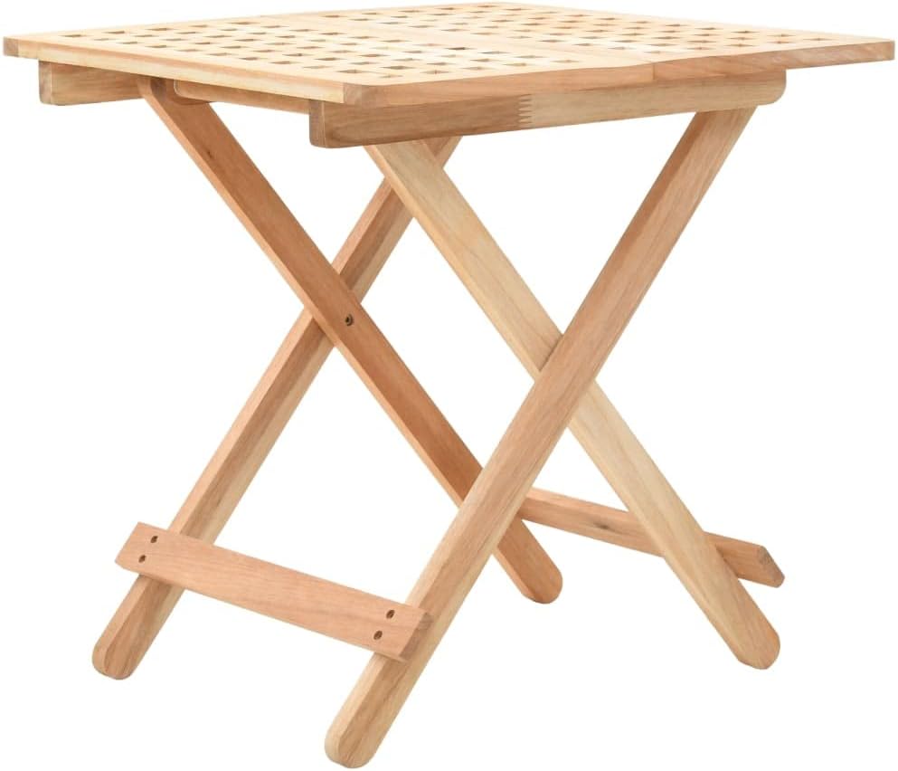 Solid Walnut Wood Foldable Side Table with Elegant Lattice Design, Compact Co...