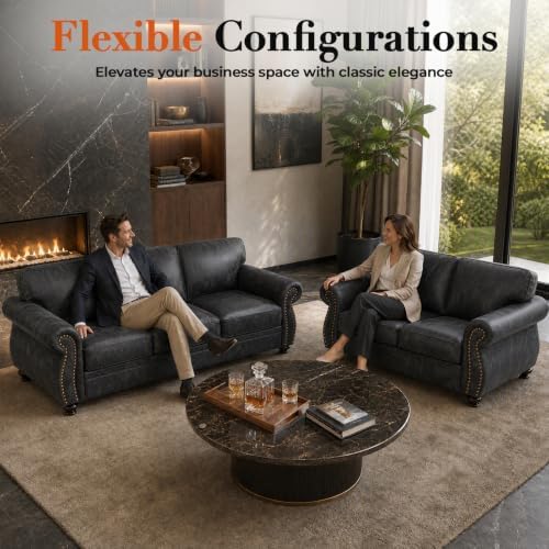 Couchus 88" W 3-Seater Sofa Couch, Faux Leather Fabric Sofas, Grey | Mid...