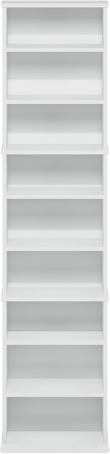 Furinno Jaya DVD Shelf, 9-Shelf Tall Narrow CD Rack, Media Shelf with Adjustable Shelves, DVD Storage Cabinets for CD Blueray Game Disc, Easy Assembly, for Living Room, Home Office, Plain White