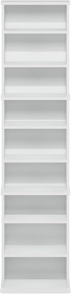 Furinno Jaya DVD Shelf, 9-Shelf Tall Narrow CD Rack, Media Shelf with Adjustable Shelves, DVD Storage Cabinets for CD Blueray Game Disc, Easy Assembly, for Living Room, Home Office, Plain White