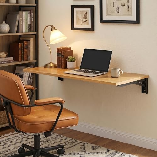 Need 47x20 Inch Wall Mounted Folding Table for Office Laundry Teak | Black Fr...