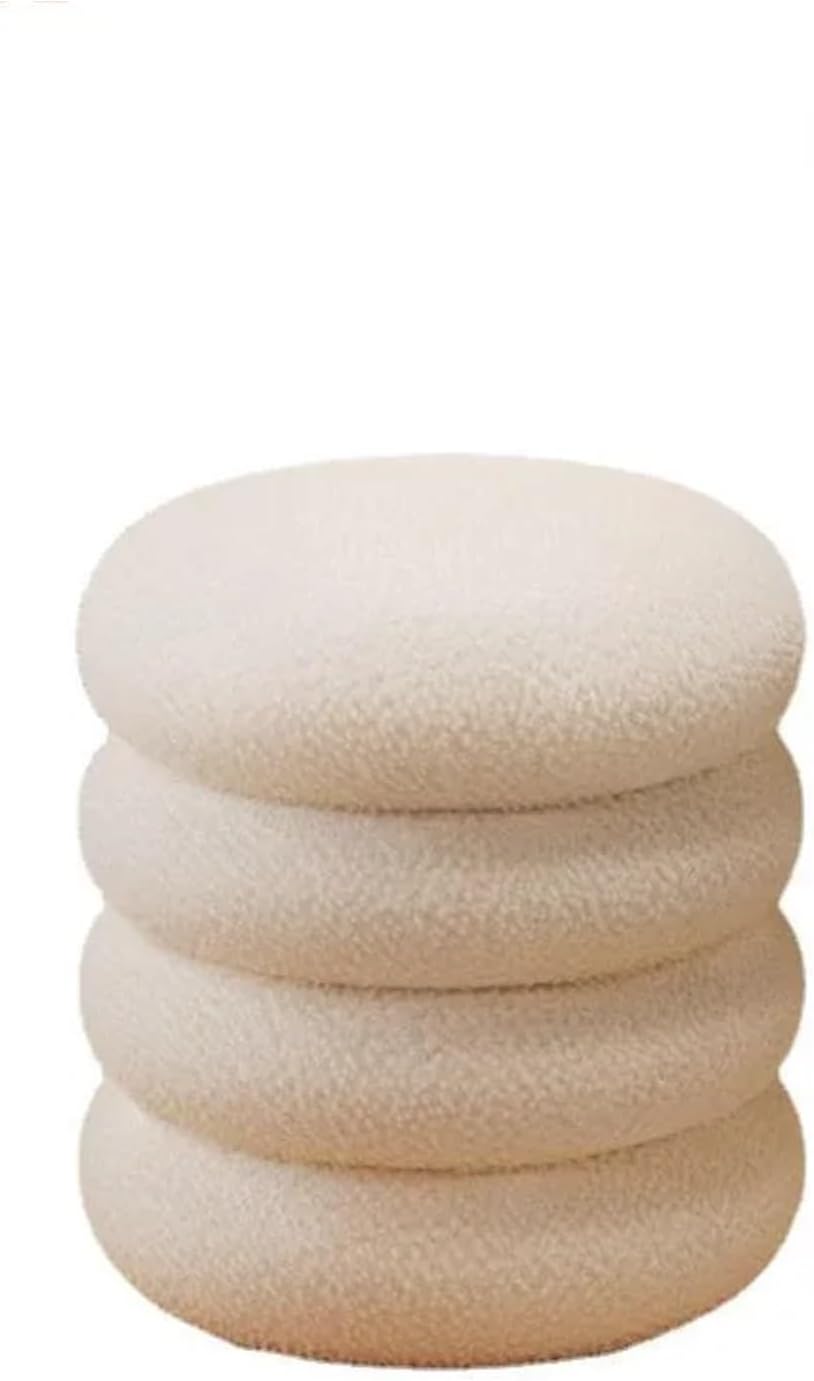 Soft Lamb Wool Ottoman Cream Vanity Stool for Girls' Makeup Bedroom Chair...