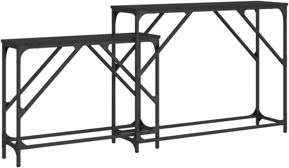 Nesting Console Tables 2 Pack Black Engineered Wood | Space-Saving Design, Me...