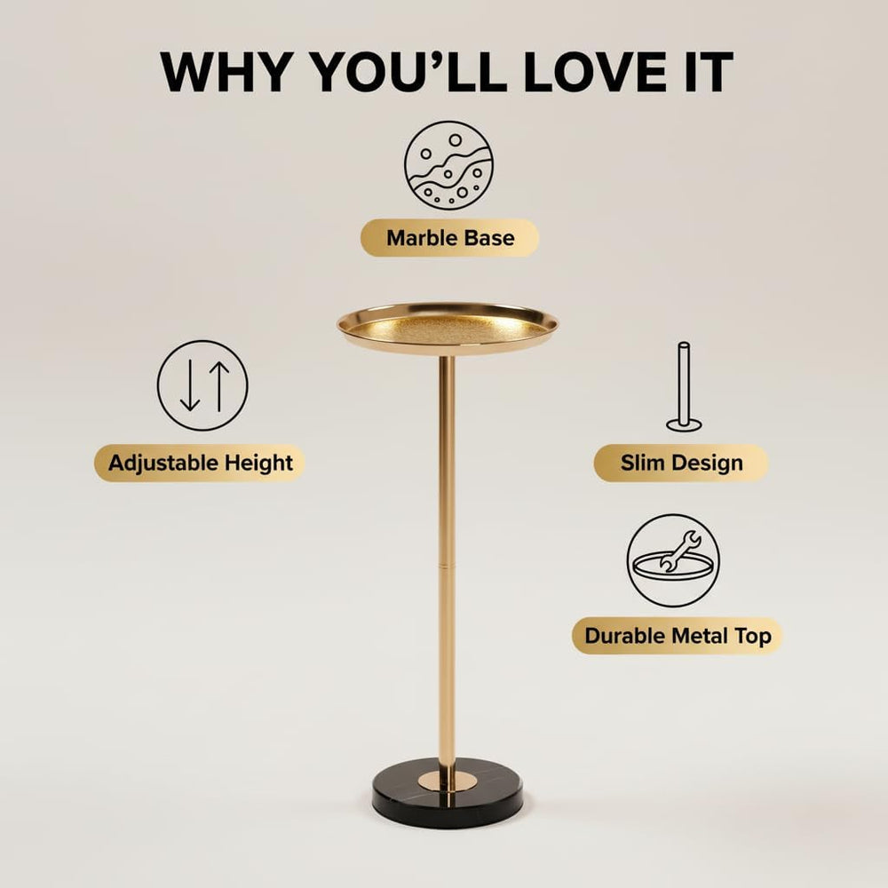 Martini Table Adjustable Drink Table, Small Round Side Table with Natural Mar...