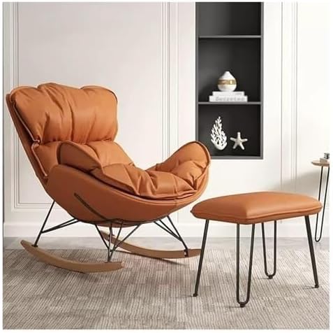 Mid-Century Rocking Chair with Ottoman, Fabric Glider Recliner Chair with Hig...