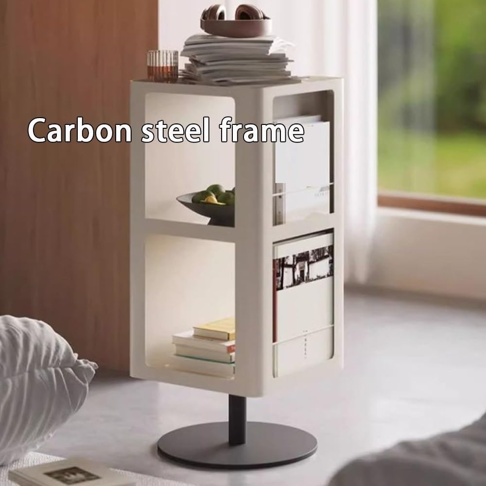 Carbon Steel Frame Rotating Side Table, Double-Layer End Table with Storage, ...