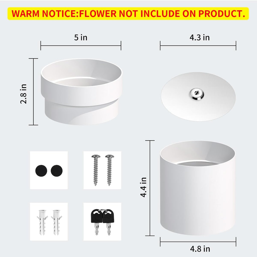 Sdstone Fireresistant Waterproof Flower Pot Diversion Safe with Key Lock,Stainless Steel Secret Hidden Safe,Perfect for Hiding The Valuables Inside Flower Pot False Bottom(White)