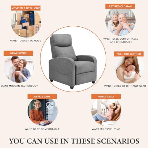 OLIXIS Recliner Chair, Reclining Sofa Chair with 3 Adjustable Angles