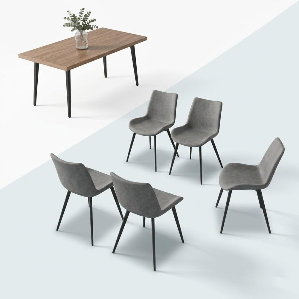 ZckyCine 70.8" Walnut Dining Table with 6 PU Leather Chairs, 7-Piece Mod...