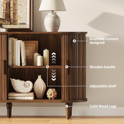 55" Sideboard Buffet Cabinet with Storage - Fluted Credenza Storage Cabinet