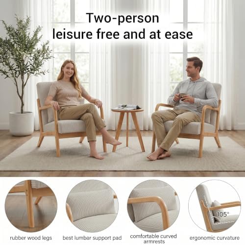 Mid Century Modern Accent Chairs Set of 2, Upholstered Fabric Armchairs with ...