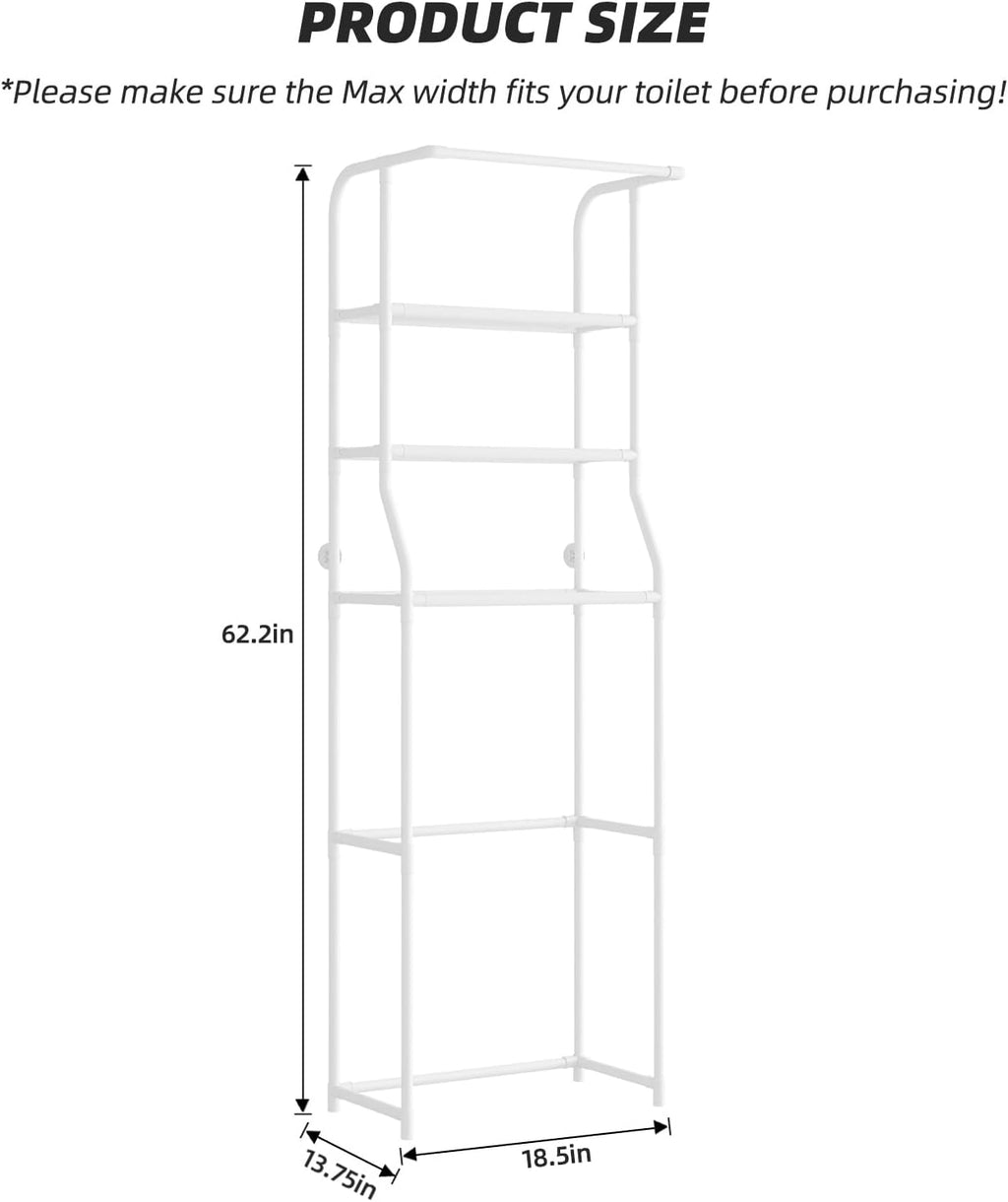 Over The Toilet Storage Shelf, 3-Tier Freestanding Bathroom Organizer with Towel Rack, Space Saver Cabinet Shelves Unit, Tall Slim Etagere for Bathroom, Modern Metal Furniture (White)