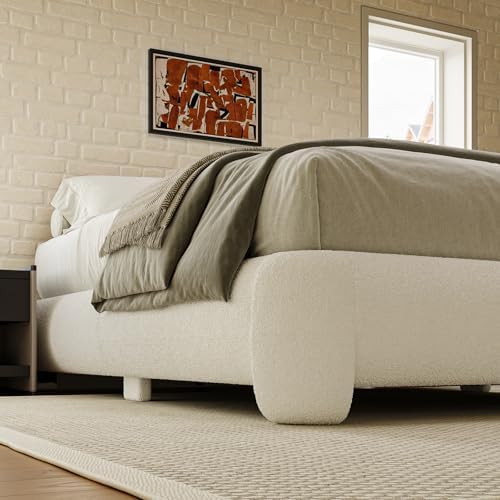 Cloud Full Size Platform Bed Frame, Soft Boucle Bed Frame with Round Corner, ...