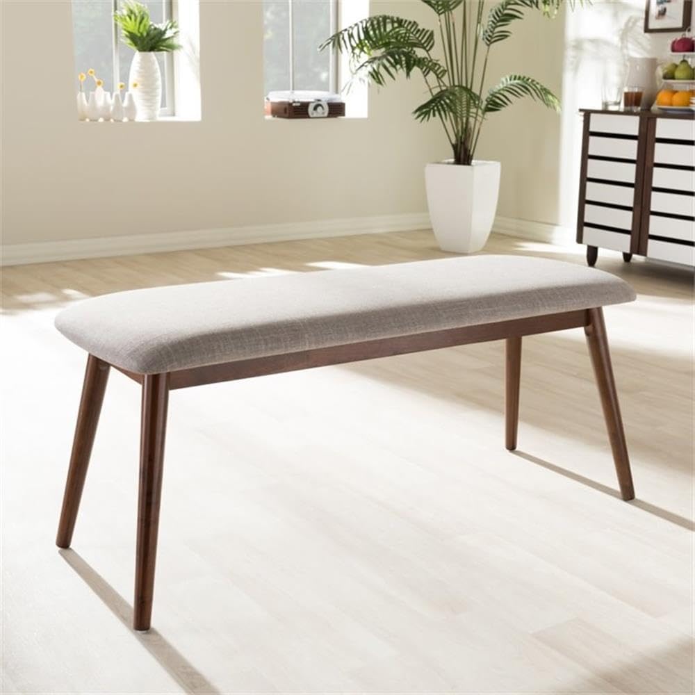 Baxton Studio Flora Mid-Century Modern Light Grey Fabric and Oak Medium Brown...