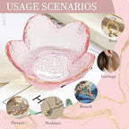 Gifts for Women Pink Flower Ring Dish Glass Jewelry Dish Jewelry Tray Cute Vanity Organizer Room Decor Aesthetic Nightstand Bathroom Decor Trinket Dish Ring Holder Dish Jewellery Tray Valentine's Gift